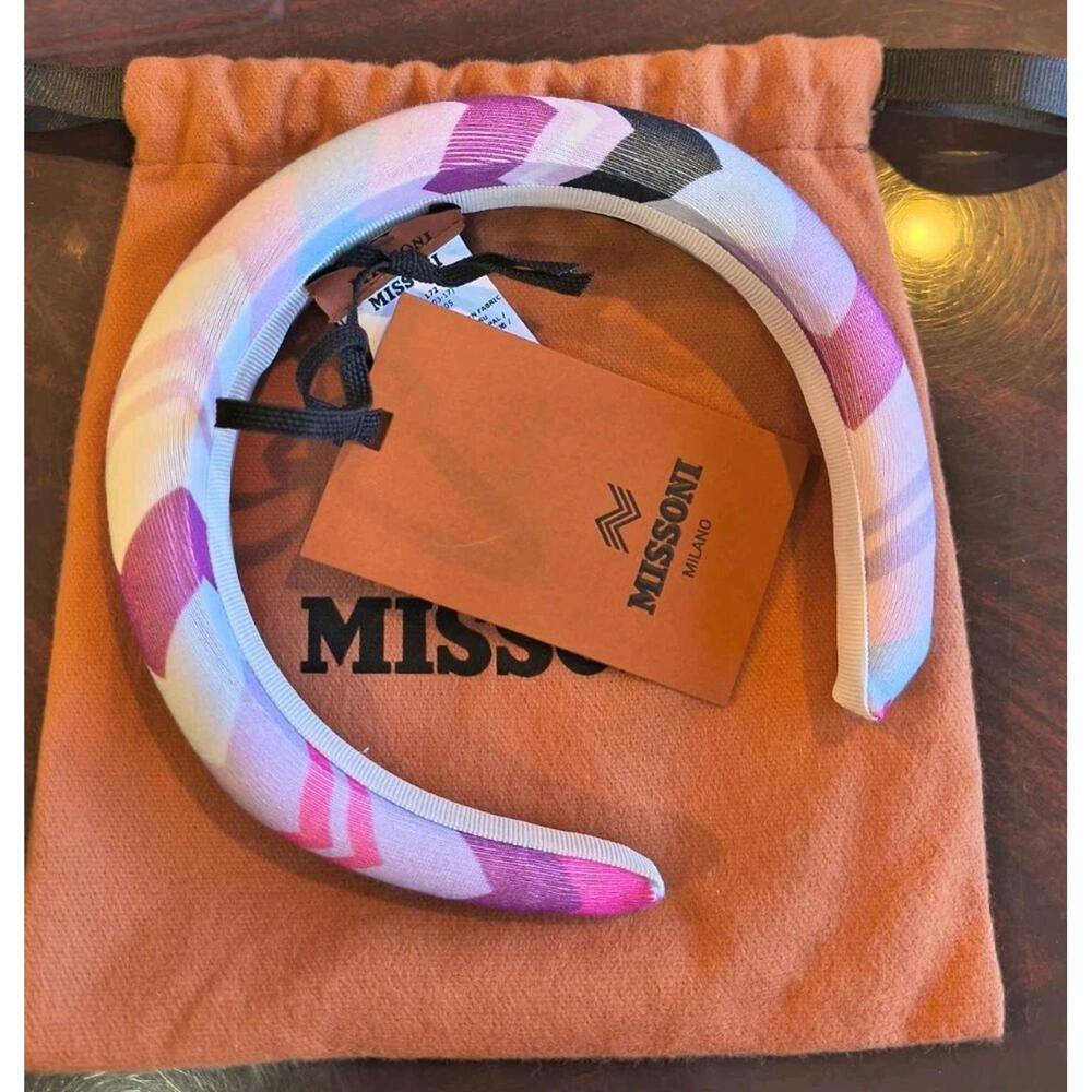 NWT Missoni Italy Zig Zag Wide Headband Pink White Black Purple Authentic